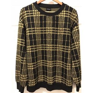 Women’s WHO WHAT WEAR Crewneck Sweater, XL, Black Gold, Houndstooth Plaid Print